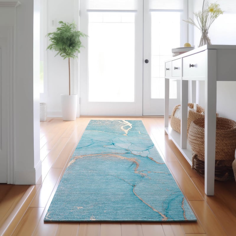 Premium Washable Super Soft Abstract Contemporary Mayfield Rug - Teal - 2' 3" x 7' 6" - Runner