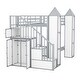 preview thumbnail 13 of 13, Castle-Shaped Metal Twin over Twin Bunk Bed with Wardrobe, Storage Staircase, and Open Cabinets, White+Grey