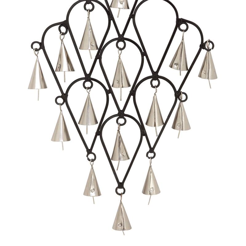 Black Metal Teardrop Windchime with Bells and Chain Ring Hanger
