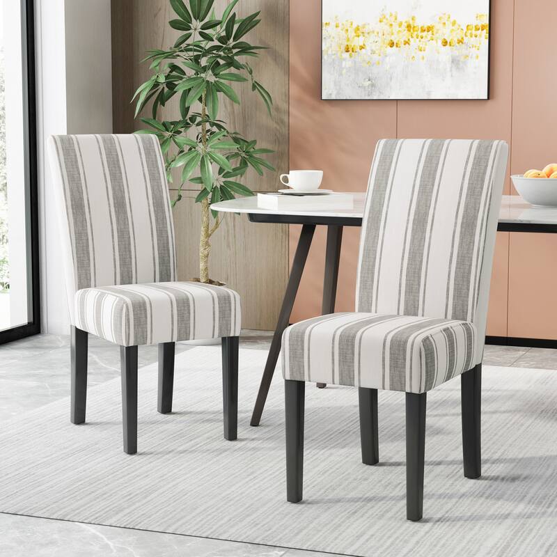 Striped Dining Chairs Set, High-Back Kitchen Chairs, Armless Upholstered Chairs with Wooden Legs, Set of 2 - Grey Plaid