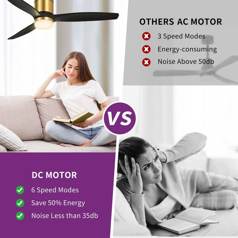 52 Inch Ceiling Fan with Light And Remote, 3 Wood Fan Blade