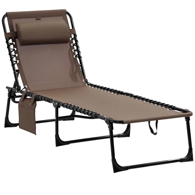 Reclining Chaise Lounge with Adjustable Back, Pillow for Patio Beach