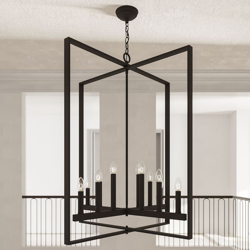 Modern Farmhouse 12-light Geometric Adjustable Metal Candle Chandelier - 31 inches - Matte black