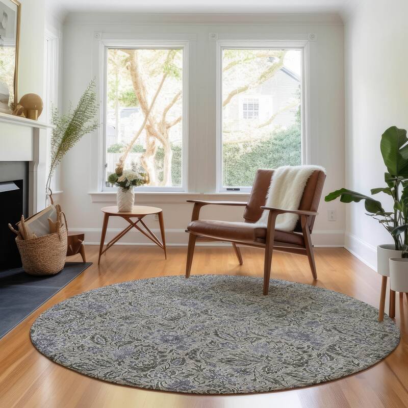 Premium Washable Super Soft Floral Mayfield Rug - Khaki - 8' x 8' - Round