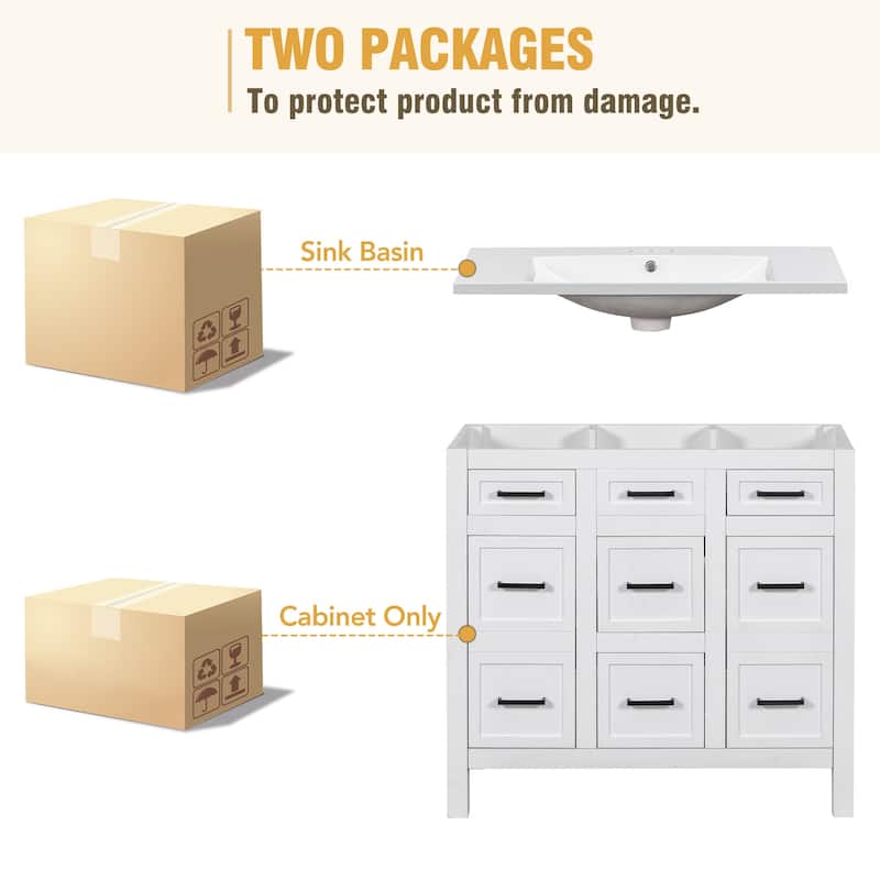 Multifunctional Bathroom Vanity, Freestanding Vanities with Adjustable Shelf, Storage Cabinet with 4 Drawers and 2 Doors