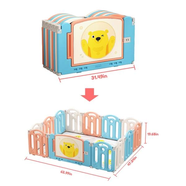 62.9 inch x 62.9inch Foldable Playpen, Baby Safety Play Yard With Fence Indoor Toys With Play mat 14panel and 1 play mat