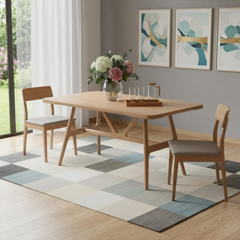 HomeRoots 63" Natural Solid Wood Trestle Base Dining Table - 63.00 in. x 29.50 in. x 36.00 in. - Natural - 63.00 in. x 29.50 in.  x 36.00 in.