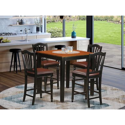 Counter Height Dining Set - 5 Piece Table & Chairs - Kitchen Set - Modern Design - Black & Cherry Finish