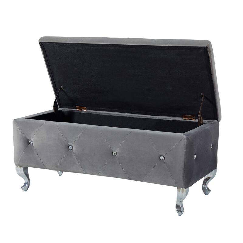 Decorative Bench Makeup Bench with Crystal Buttons, Exquisite Storage Bench Padded Seat with Safety Hinged Flap