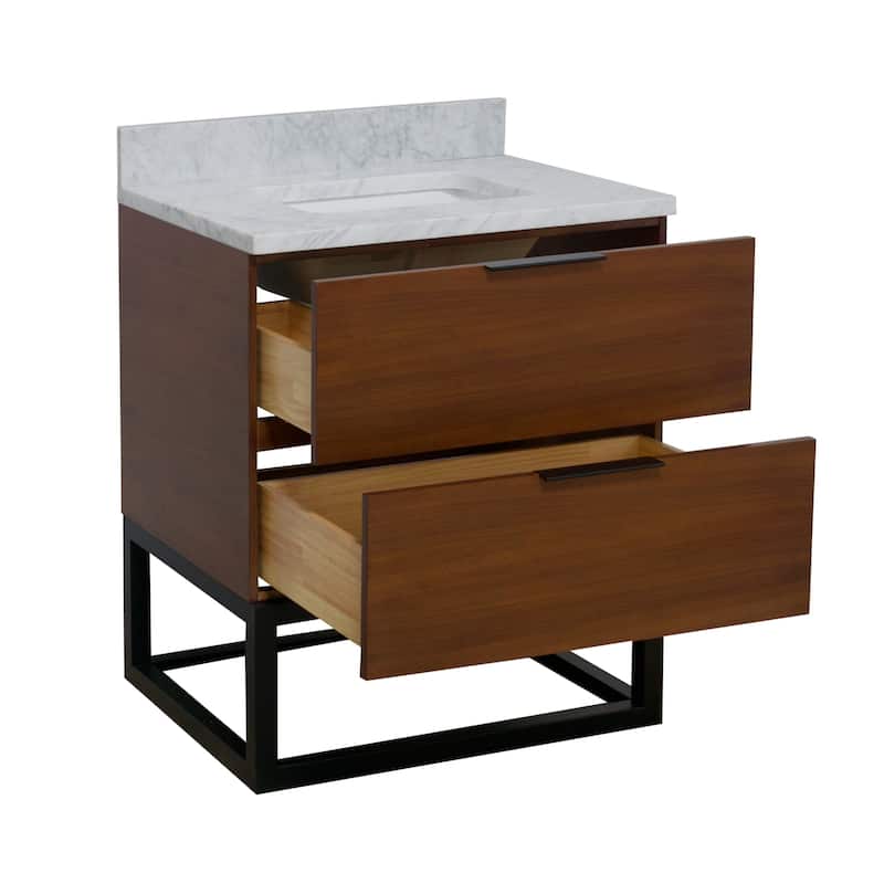KitchenBathCollection Mia 30" Bathroom Vanity with Carrara Marble Top