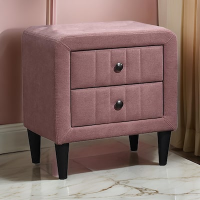 Rheo Nightstand, 2 Drawer, 22 Inch Blush Pink Brushed Linen Upholstery