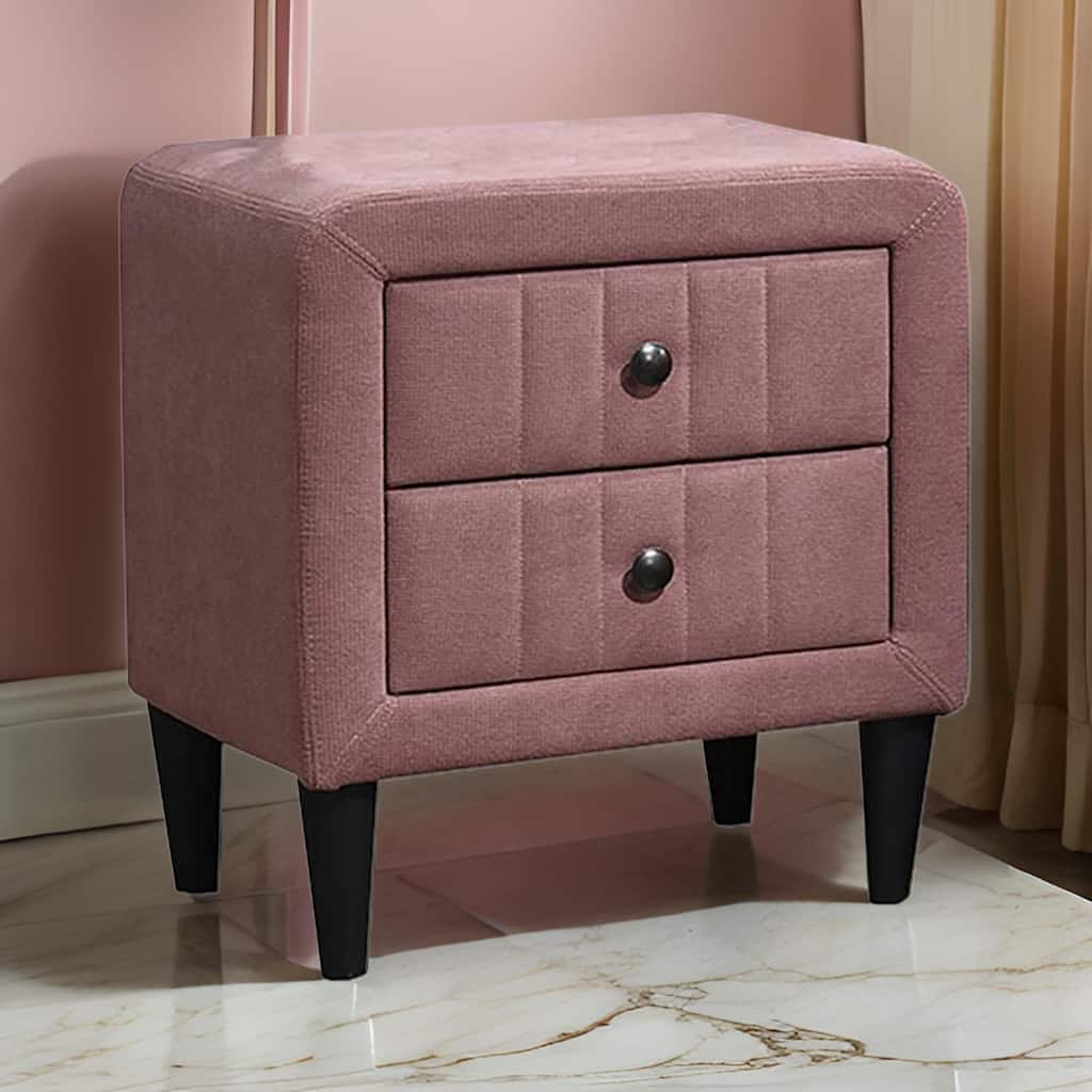 Rheo Nightstand, 2 Drawer, 22 Inch Blush Pink Brushed Linen Upholstery