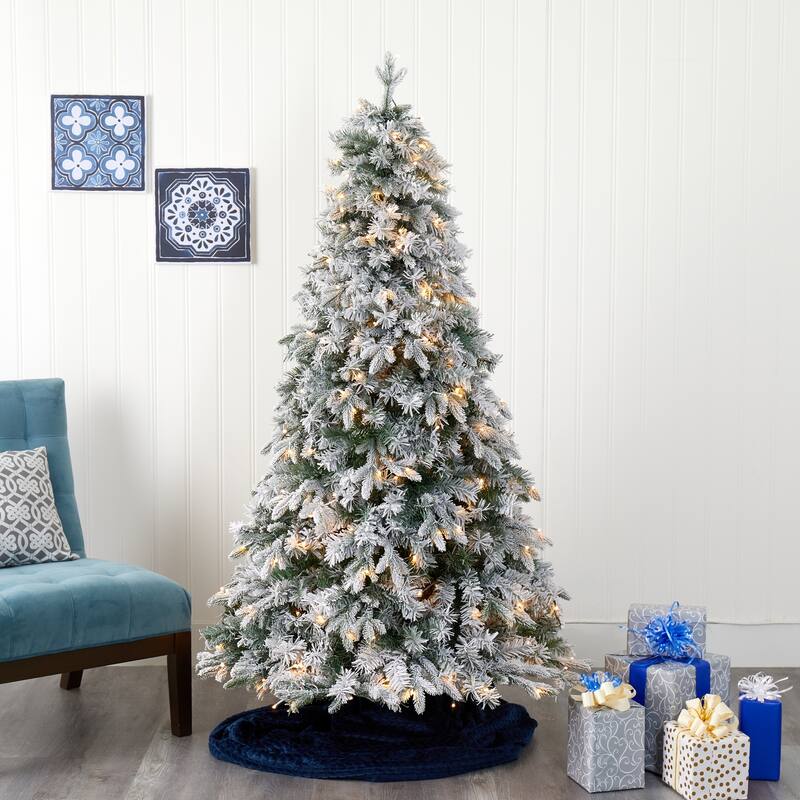 5ft Flocked Christmas Tree with Lights, Artificial Pine Tree, Holiday Decor, Realistic Holiday Tree - White - 60