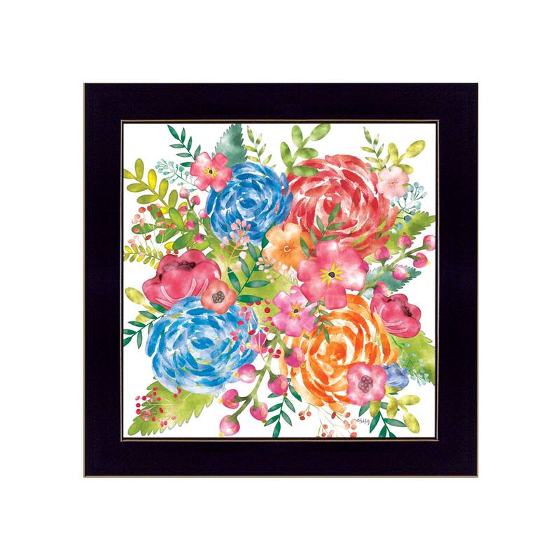 TrendyDecor4U Contemporary "Spring Floral I" Framed Print Wall Art - Black
