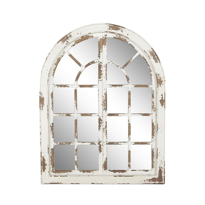 Wood Window Pane Inspired Wall Mirror with Arched Top and Distressing - Gray or White - Roche River Decor