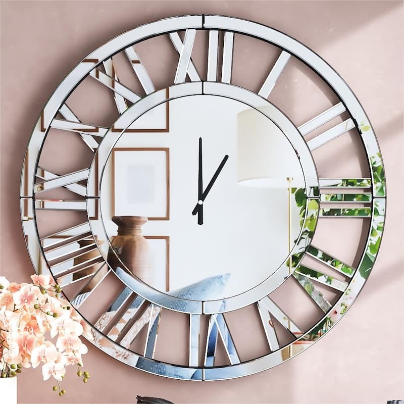 Round Wall Clock- Modern Clocks Mirrored Wall Decor - 34'' W X 34'' H