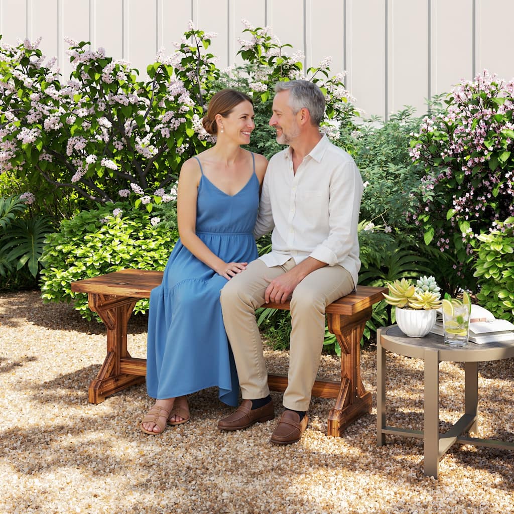 Outsunny Outdoor Wooden Bench, 2-Person Rustic Patio Garden Bench Seat, Backless Outdoor Loveseat