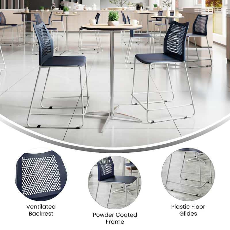 3 Pack Stackable Sled Base Counterstool with Vented Back and Integrated Footrest - 19.75"W x 22"D x 37.5"H