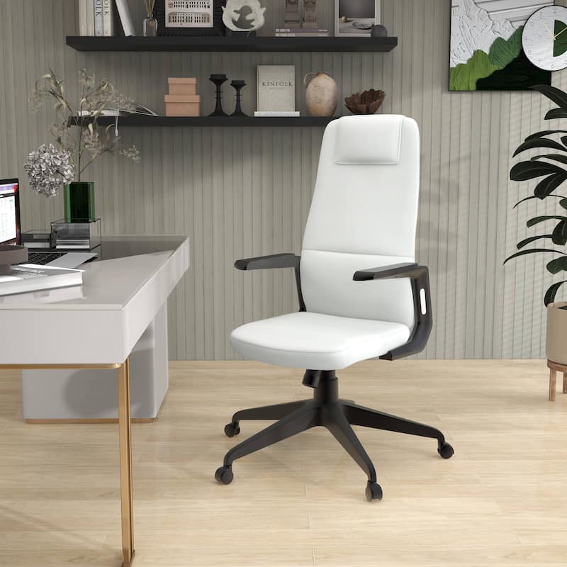 Nexa Ergonomic Leather/Polyester High-Back Office Chair with Padded Headrest, Adjustable Height, Swivel, and Smooth Casters