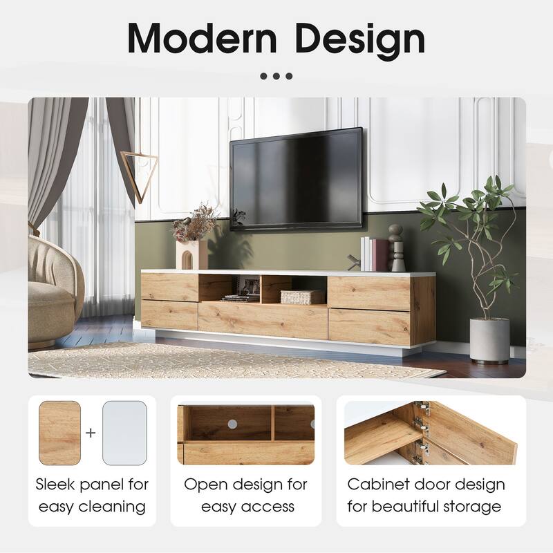 Rectangle TV Stand for TVs up to 80", Media Console with Storage, Entertainment Center with Door Rebound Device
