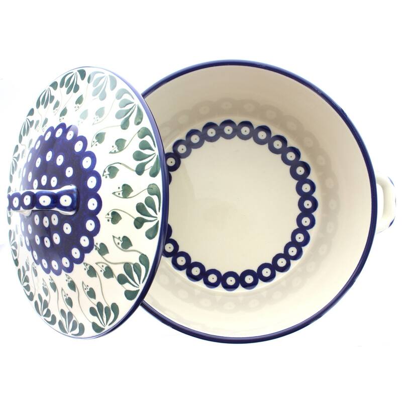 Blue Rose Polish Pottery 278 Ceramika Artystyczna Covered Round Baker