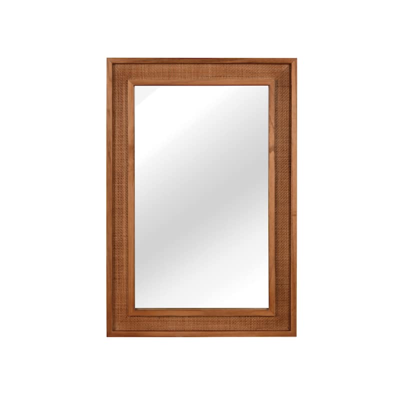 Rattan Rectangle Solid Wood Frame Decorative Mirror