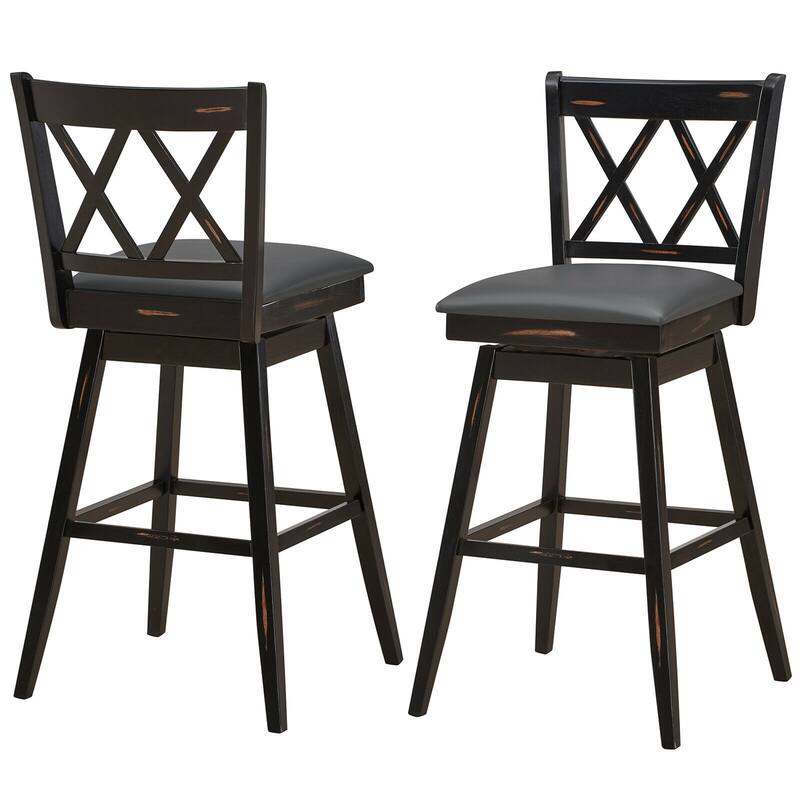 Gymax Set of 4 Barstools Swivel Bar Height Chairs with Rubber Wood