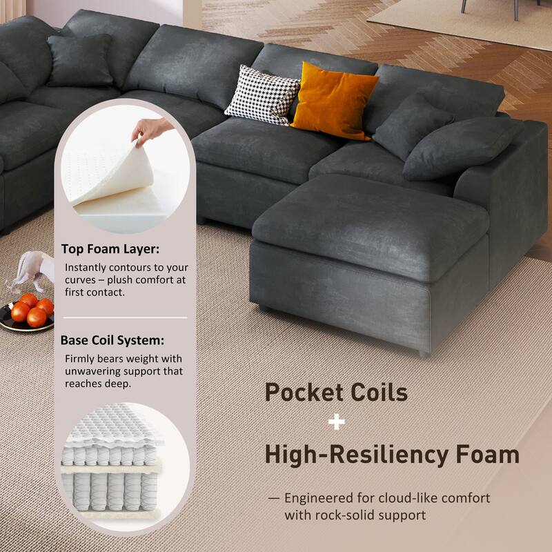 7-Seater Modular Sectional Sofa with Movable Ottoman, Extra Large L-Shaped Chenille Fabric Sofa for Spacious Living Room
