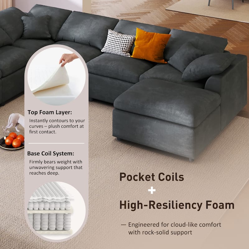 Roomfitters 7-Seater Modular Sectional Sofa with Ottoman, Extra Large L-Shape Chenille Upholstered Couch