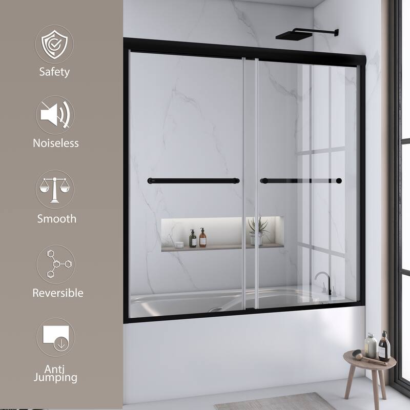 60 in. W x 62 in. H Framed Sliding Bath Tub Door with 5/16 in. Tempered Clear Glass
