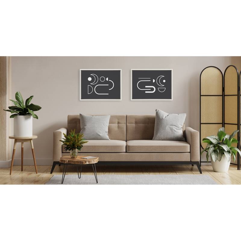 Kate and Laurel Sylvie Playful Modernized Shapes Black and White 1 and 2 Framed Canvas Art Set by The Creative Bunch Studio