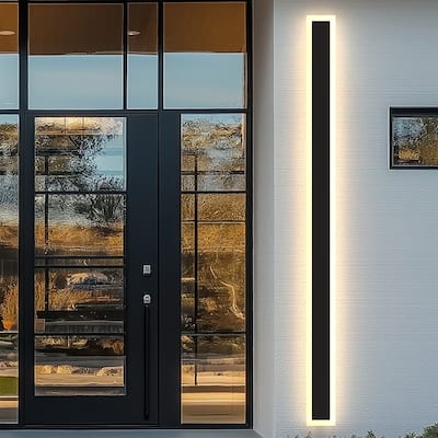 YANSUN Outdoor LED Wall Light, Long Rectangular Shape, 3000K to 6000K Adjustable Light Black Finish for Modern Outdoor Décor