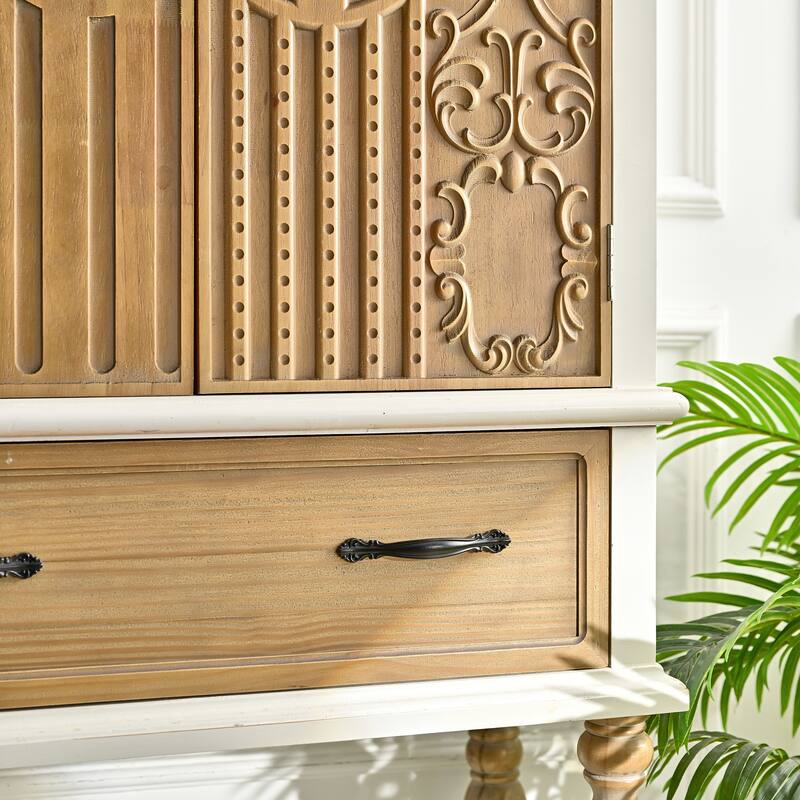 Arched Flower Carved Door Accent Sideboard Cabinet