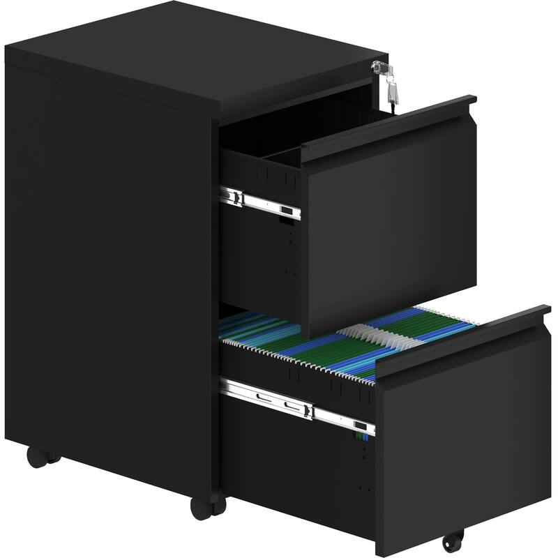 Modern 2/3-Drawer Locking Rolling Wheeled Steel File Cabinet - Black1 - Letter