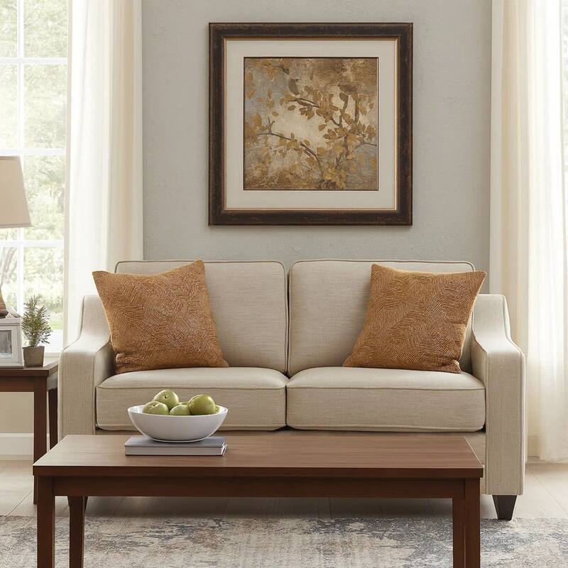 Leo 64 Inch Contemporary Loveseat with 2 Pillows, Chenille Fabric, Beige