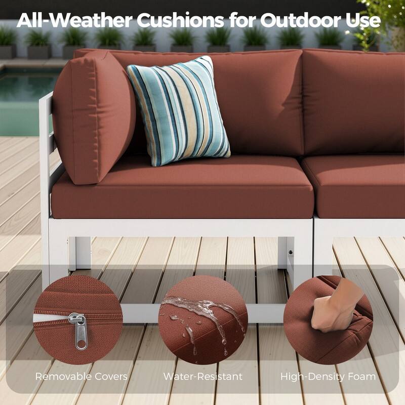 9-Piece Modern Aluminum Outdoor Furniture Set With Fire Pit Table Propane/Gas 60,000 BTU, Extra Large Aluminum Patio Sectional