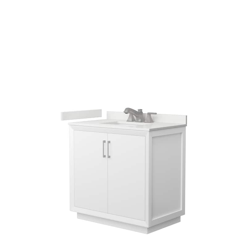 Strada 36-inch Single Vanity, Quartz Top - White, Nickel Trim, White Quartz Top