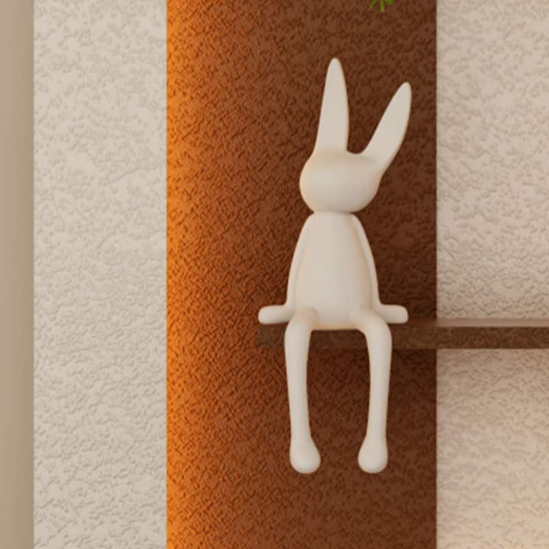 Adjustable 3-Color LED Sandstone Wall Decor with Simulated Green Plants, Glass Vase & Rabbit Statue, Remote Control Light Strips