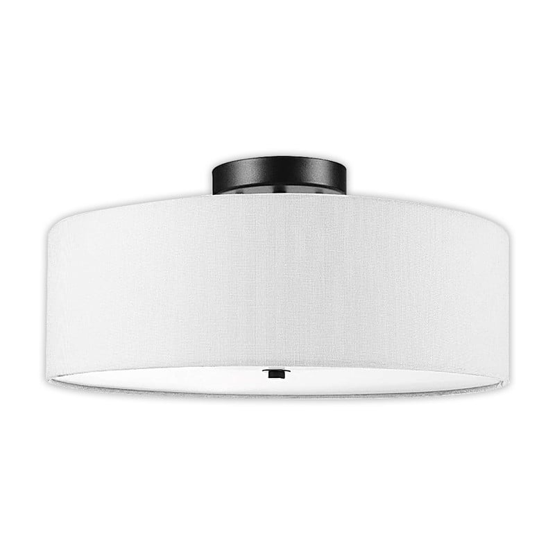 2 Light low profile flush mount light dark bronze, linen shade white light fixture metal ceiling light - N/A