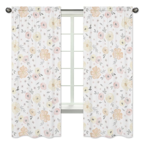 Yellow and Pink Watercolor Floral 84in Window Treatment Curtain Panel ...