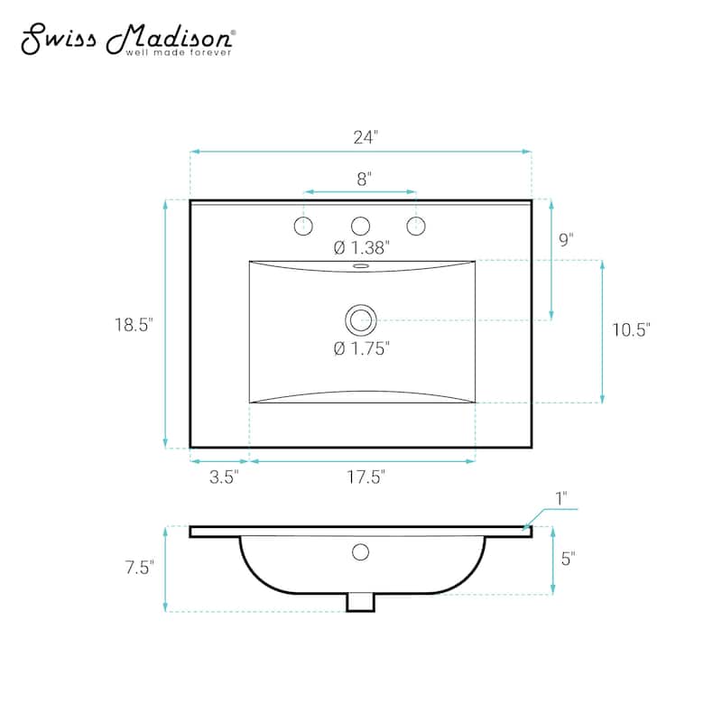 Swiss Madison SM-VT0002 24" Ceramic Vanity Top