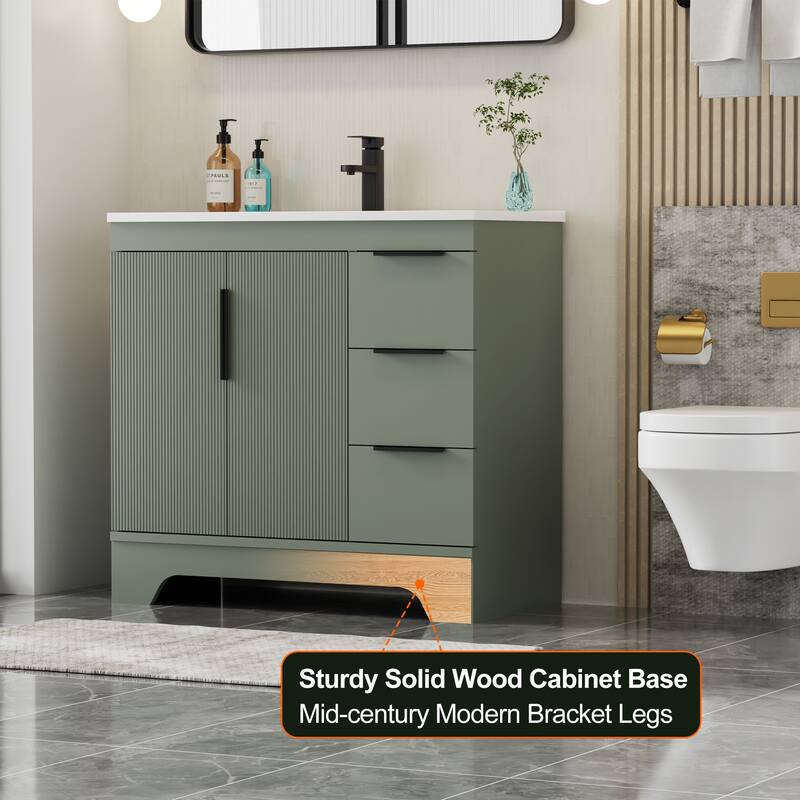 Vertical Stripes Bathroom Vanity Set with Sink Top & Faucet