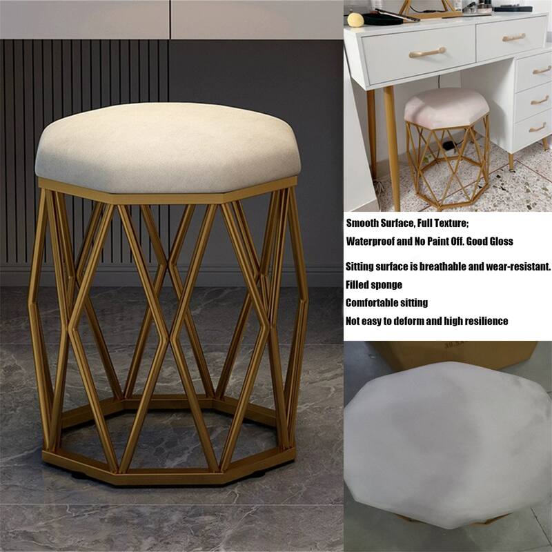 Modern Fabric Vanity Stool Chair with Metal Legs - White