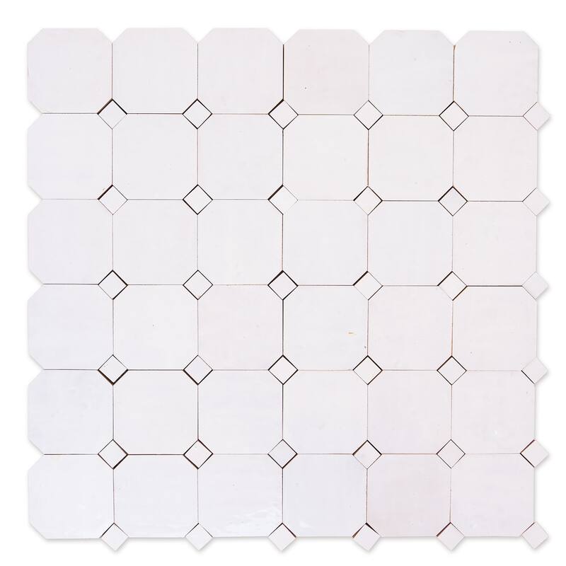 Contemporary Zellige Panels,12''x12''x0.5'', White and White Accents