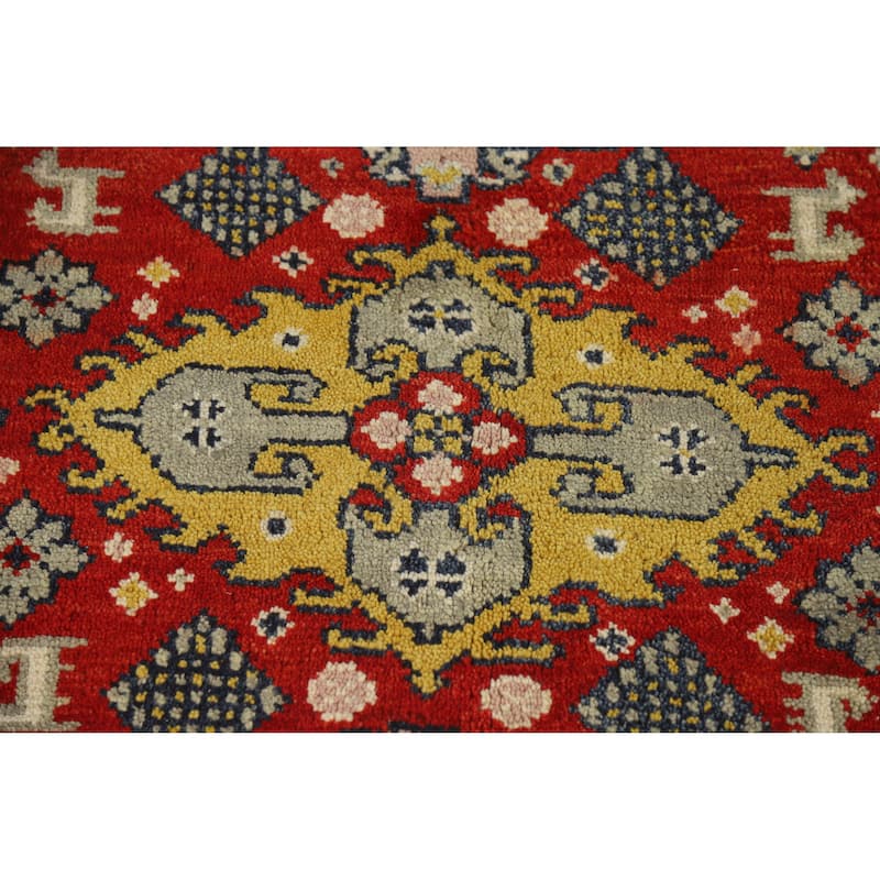 Green Geometric Viss Indian Area Rug Hand-Knotted Wool Carpet - 8'7" x 11'9"