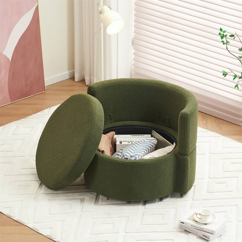Teddy Fabric Swivel And Storage Chair w/Back Cushion For Living Room