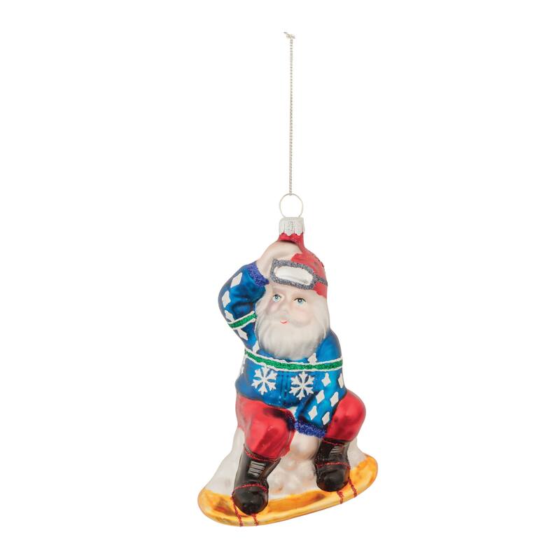 Glass Snowboarding Santa Ornament (Set of 6) - N/A