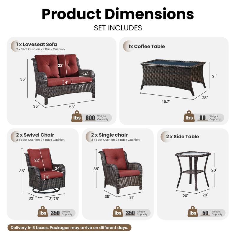 Gymojoy 8-Piece Outdoor Wicker Patio Furniture Set with Swivel Rockers, Loveseat & Side Tables