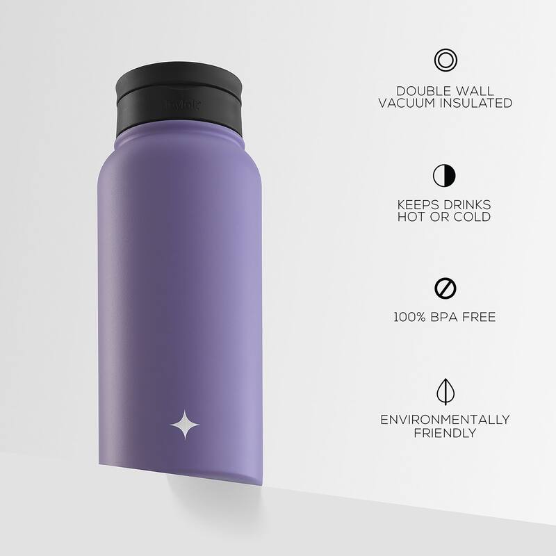 JoyJolt Vacuum Insulated Stainless Steel Water Bottle with Flip Lid & Sport Straw Lid - 32 oz
