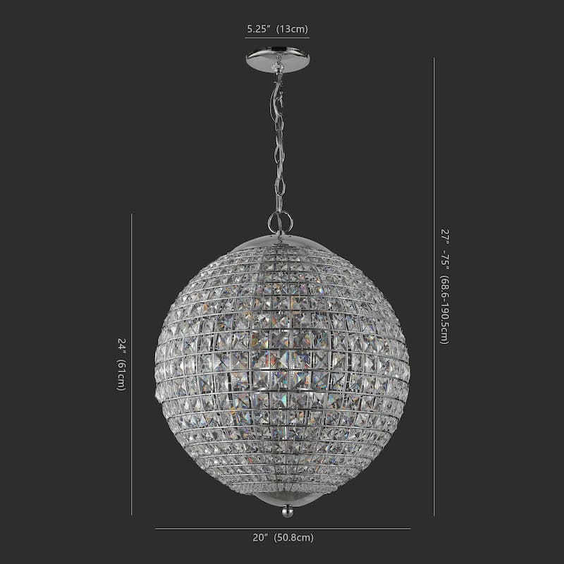 SAFAVIEH Couture Francois Crystal Round Pendant Light - 20 IN W x 20 IN D x 19 / 67 IN H